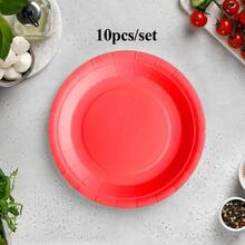 10pcs/60pcs Solid Color 7-Inch Party Paper Plates, Birthday Party Decorations, Red, Light Blue, Yellow, Pink, Fuchsia, Navy Blue Disposable Tableware For Birthday Party, Holiday Party, Camping, Wedding And More - Multicolor - View 11