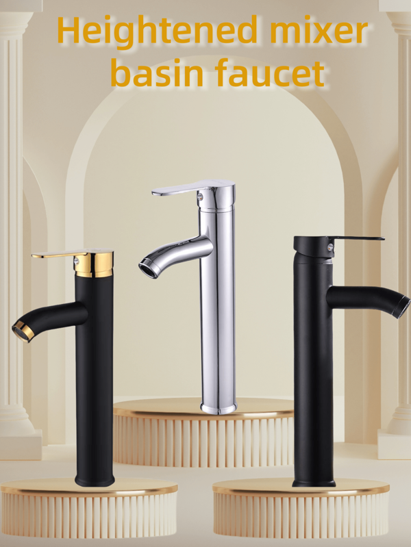 1 Pc Bathroom Faucet Black&Gold & Chrome 1 Hole Bathroom Sink Faucet With Single Handle,Basin Mixer Tap Single Lever Cloakroom Bathroom Sink Tap Circular Tall Body Wash Basin Hot And Cold Faucet Modern Countertop Basin Bathroom Faucetfor RV Bathroom Lavatory Sink