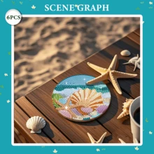 6pcs Ocean Creatures Design Diamond Painting Coasters With Holder, Diamond Art Coaster DIY Set, Suitable For Beginners Arts Crafts Supplies - Multicolor - View 7
