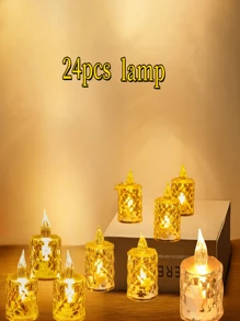 24 pièces de bougies LED sans flamme - bougies en plastique décorées de cristaux, fonctionnant à piles, convenant à la décoration intérieure, parfaites pour Noël, les fêtes, les mariages et les demandes en mariage