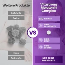 Vitastrong Melatonin-Komplex 365 Mikrotabletten, Melatonin 1 mg mit Kamille, Baldrian, Lavendel und Vitamin B6, Melatonin für Schlaf, Durchschlaf, Jetlag, reines Melatonin mit langsamer Freisetzung, zuckerfrei