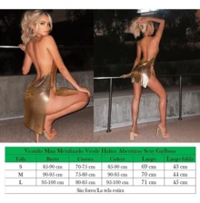 Vestido metálico tipo camiseta con escote drapeado, espalda cruzada y sin espalda para ropa de fiesta de vacaciones,conjunto para mujer metálico - Dorado - Ver 4