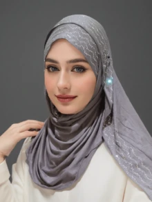 1 Piece Women's Hot Diamond Plain Jersey Hijab Shawl Soft Headscarf Arabic Casual Long Scarf Conservative Solid Color Headscarf Suitable For Daily Use For Dress - A - View 5