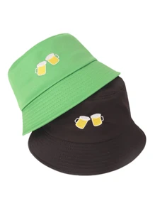 2pcs/Set Beer Embroidered Combination Adjustable Casual Fisherman Hats, Versatile For Outdoor, Sports, Cycling, Sightseeing, Travel, Street, Party