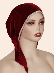 1pc Women's Autumn/Winter New Velvet Polyester Fiber Rhinestone Chain Versatile Headscarf/Bath/Sleep Cap, Luxury Fashion Design