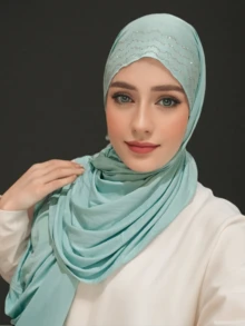 1 Piece Women's Hot Diamond Plain Jersey Hijab Shawl Soft Headscarf Arabic Casual Long Scarf Conservative Solid Color Headscarf Suitable For Daily Use For Dress - A - View 23