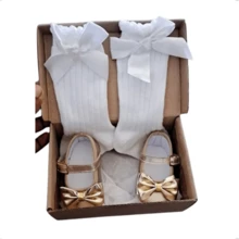 Plain 3/4 Knee-Length Socks With Satin Bow For Girls Baptism Christening Baby Children White - 白色 - 查看 6