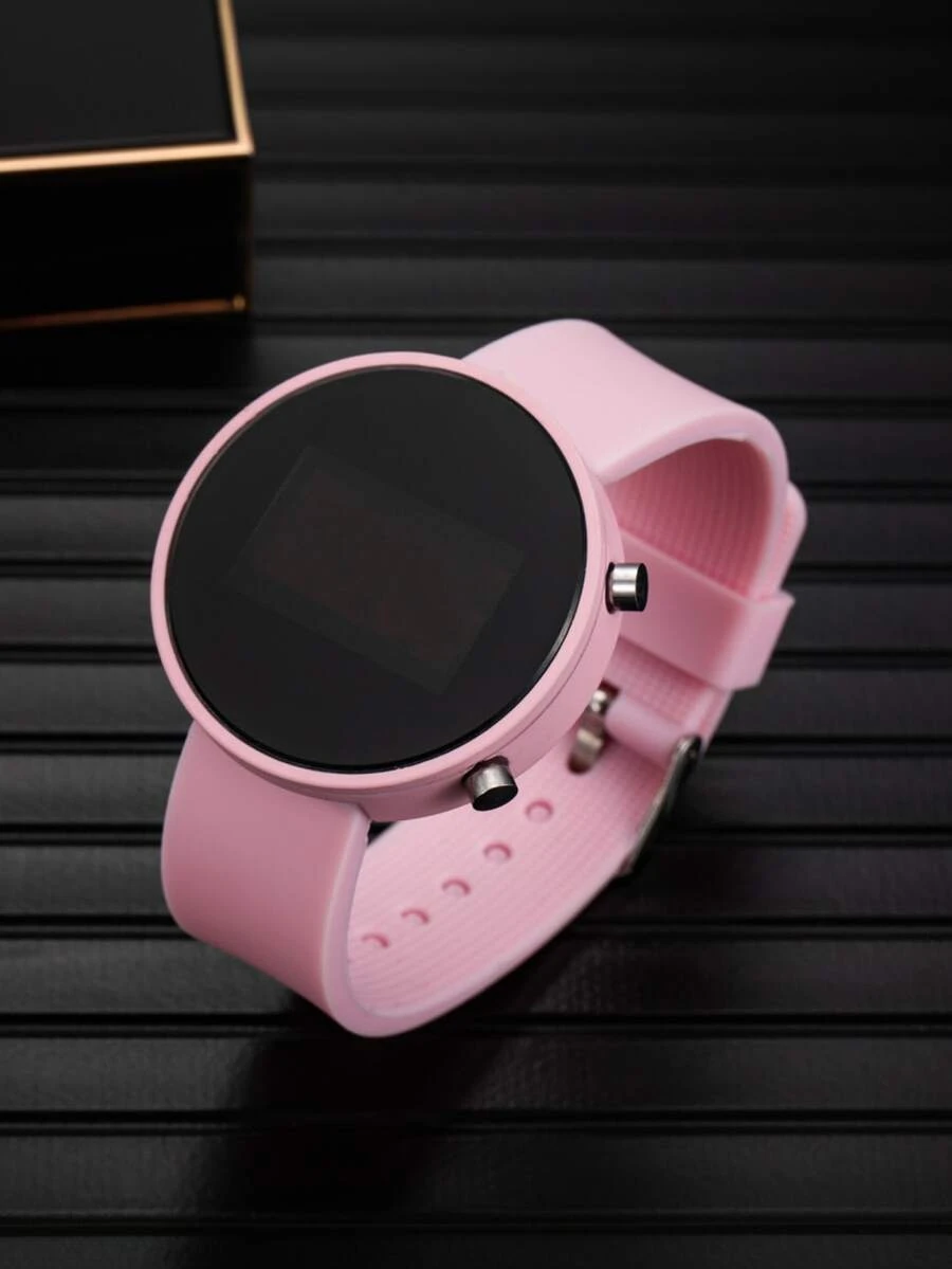 1件装 时尚女士圆形LED数字手表 - 可爱粉色女孩手表，运动硅胶腕表，母亲节礼物，女士/女性 - 粉色 - 查看 1