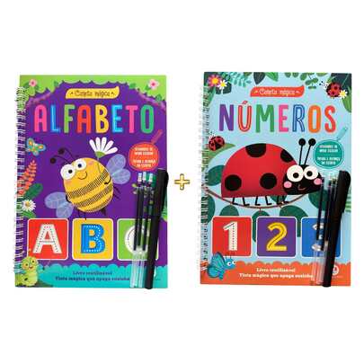 KIT Livro de Atividades Números e Alfabeto Caligrafia Letra bastão Coleção Caneta mágica Apoio Escolar Treino e Reforço