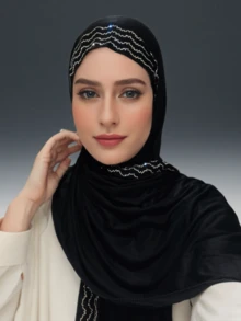 1 Piece Women's Hot Diamond Plain Jersey Hijab Shawl Soft Headscarf Arabic Casual Long Scarf Conservative Solid Color Headscarf Suitable For Daily Use For Dress - A - View 12