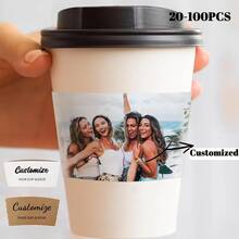 20-100 piezas de 12.7x5.8cm Mangas personalizadas para tazas de café de 10-20oz, mangas de papel para tazas de café personalizadas como regalo de boda, de kraft o blanco, desechables y personalizadas, manga aislante para bebidas calientes, manga de papel corrugado resistente al agua y al calor, manga de papel para taza de café personalizada para boda.