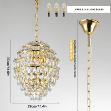 (Feed Bulb*3  E12/AC110-130V)1PC Modern Style K9 Drop Crystal Chandelier, Modern Crystal Light Fixtures, Golden Metal Finishes And The Perfect Combination Of 176 Crystals, Suitable For Cafe, Bathroom, Living Room, Bedroom, Dining Room, Foyer, Hotel, Corridor Or Powder Room - 金色 - 查看 10