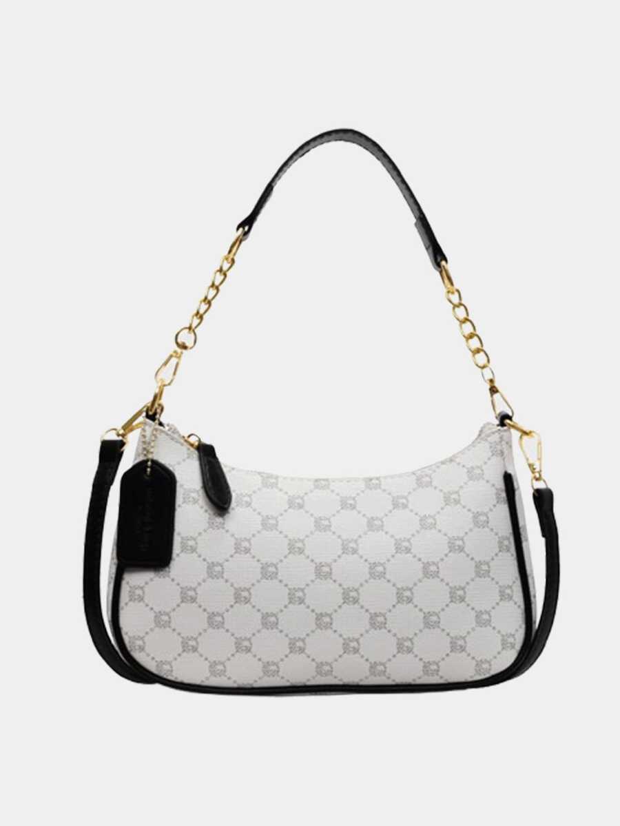 这款时尚、经典、百搭的字母图案设计纯色PU防水材质新月形肩包/腋下包，适合购物，也可斜挎。 - 彩色 - 查看 1