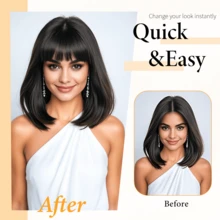 WKCT Hair Topper With Bangs Clip On, 360° 3D Cover Hair Toppers For Women With Thinning Hairs, 10 Inch Straight Clip In Bangs Hairs Piece For Women Daily Wear, Fake Bangs Hair Extensions For Women - Ombre Mix Blonde with Dark Root to Blonde - 查看 6