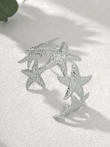 1 pieza Pulsera de moda con eslabón de estrella de mar de metal, diseño ajustable y abierto para mujeres, adecuado para la playa, atuendo diario y citas