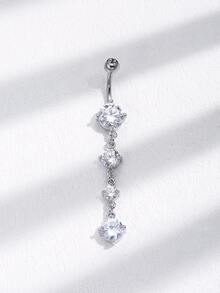 1pc Copper 4 Segment Dangle Belly Button Ring, Sexy And Fashionable Navel Ring - Silver - View 4
