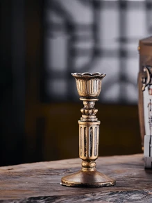 1PC French Classical Aromatherapy Candle Retro Resin Imitation Copper Candlestick Base - Suitable For Living Room, Bedroom, Desktop, Dining Table, Office, TV Cabinet, Shelf, Best Gift For Housewarming