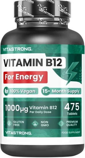 Vitastrong Vitamin B12 1000mcg Vegan, 475 Tablets (15+ Month Supply), For Energy, Fatigue & Immune System, Premium Quality Non-GMO