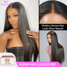 WALSDI 36 Inch 180% Density Put On And Go Glueless Wigs 5x5 HD Transparent Bone Straight Lace Front Wigs Human Blended Hair Pre Plucked Pre Cut All Ready Glueless Ear To Ear Lace Front Wigs Blended Human Blended Hair With Fiber For Women Wear And Go Glueless Wig For Beginner Human Affordable Wear & Go Wigs 10-14inch Bob Wig - Natural & Black - View 4