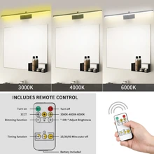 1pc LED Rechargeable Wall Light, 5V2A USB Plug, Remote Control, Black 40/60cm Length Mirror Lamp, Tricolor Dimmable,Timing Funtion For Bathroom Living Room Bedroom Dresser