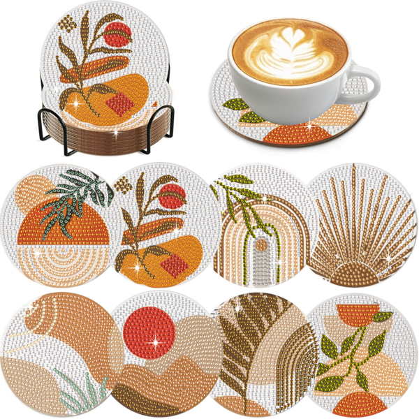 8pcs Diamond Painting Coasters With Holder, DIY Diamond Art Coaster Kit, Summer Beach Theme, Suitable For Beginners & Adults Arts Crafts