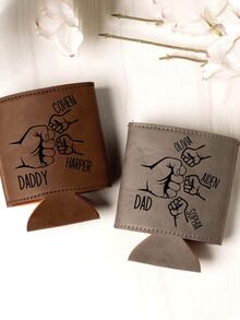 Personalized Leather Fist Bump Beer/Cocktail Bottle Cooler, Father's Day Gift, Family Name, Kids' Names, Groomsman Gift, Family Gift, Dad's Birthday Gift, Personalized Gift For Dad, Grandpa (No Bottle Included) - Multicolor - View 4