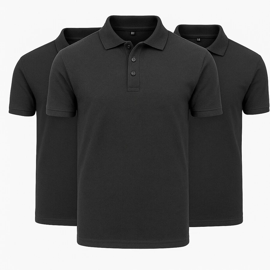 2 MEN'S T-Shirt Solid Color Summer Fit Button - Black - View 1