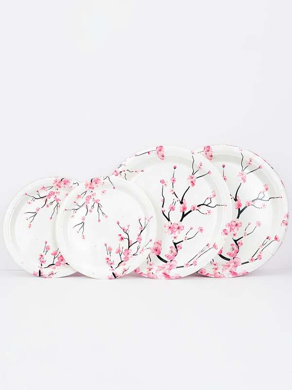 10 peças/20 peças/50 peças Suprimentos para festa de flor de cerejeira Pratos de papel de flor de cerejeira Conjunto de louça de flor de cerejeira descartáveis para primavera verão floral aniversário chá de panela decoração de festa de casamento