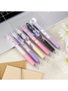 6支装，创意玫瑰玫瑰按压凝胶笔，ins超吸睛青少年男孩女孩考试毛笔ST顺滑好写黑色水笔，家庭教育课堂办公书写书写签名通用书写笔凝胶笔圆珠笔，期末圣诞节节日文具礼品礼物套装，返校