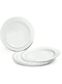 20/10pcs Silver Rim Party Plates, Platinum Rim Salad Plates, 10.25 Inch And 7.5 Inch Serving Platters, For Parties, Outdoor, Weddings, Restaurants,School Supplies
