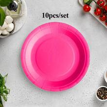 10pcs/60pcs Solid Color 7-Inch Party Paper Plates, Birthday Party Decorations, Red, Light Blue, Yellow, Pink, Fuchsia, Navy Blue Disposable Tableware For Birthday Party, Holiday Party, Camping, Wedding And More - Multicolor - View 6