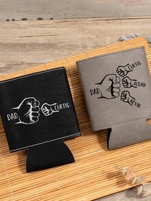 Personalized Leather Fist Bump Beer/Cocktail Bottle Cooler, Father's Day Gift, Family Name, Kids' Names, Groomsman Gift, Family Gift, Dad's Birthday Gift, Personalized Gift For Dad, Grandpa (No Bottle Included) - Multicolor - View 3