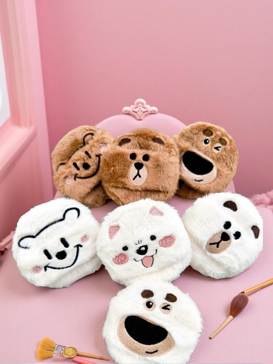 1PC Round Cartoon Velvet Powder Puff Face Makeup Sponge Cosmetic Washable Lightweight Makeup Tools Suitable For All Skin Types, Makeup Beginners, Ideal For Wet And Dry Loose Powder Application - Multicolor - View 1