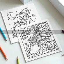 1 Stück Halloween süß & gemütlich: Malbuch für Erwachsene und Jugendliche mit 24 Seiten - Kunst- und Bastelbuch zum Graffiti malen und zeichnen, Malseiten, (Perlmuttcover) süße gruselige Kreaturen in gemütlichen Hygge-Momenten zum Entspannen (Gemütliche Räume Malvorlagen) Geschenk für Freunde & Paare & Familie. Perfektes Geschenk für Halloween! Wieder zur Schule, Muttertag, Geschenk für Mutter, Wieder zur Schule, Schulmaterial
