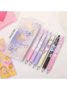 6支装，创意玫瑰玫瑰按压凝胶笔，ins超吸睛青少年男孩女孩考试毛笔ST顺滑好写黑色水笔，家庭教育课堂办公书写书写签名通用书写笔凝胶笔圆珠笔，期末圣诞节节日文具礼品礼物套装，返校