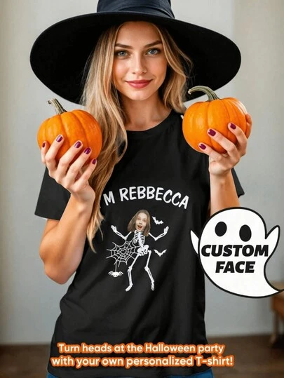 1 pieza Camiseta personalizada de Halloween, Camiseta de Halloween personalizada, Camiseta con nombre personalizado, Camiseta con foto personalizada, Camiseta personalizada para novio, Regalo de Halloween, Regalo de cumpleaños, Regalo de boda, Regalo del Día de la Madre, Regalo para la mejor amiga, Regalo para mamá/ella/novia/esposa/amiga