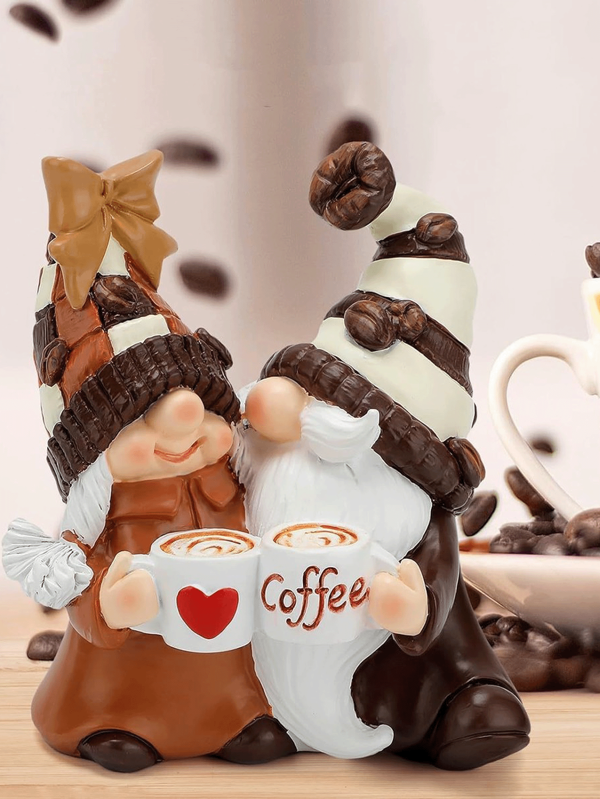 Coffee Gnome Statue 2 Pieces Coffee Bar Decor Accessories Dwarf Couple Ornaments Drinking Coffee Gnome Autumn Decorations For Home Dining Table Office (All In One)
