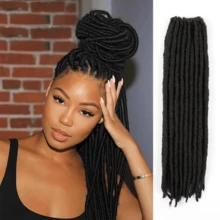 1/4/6Packs Goddess Locs Crochet Hair 18Inch Pre Looped Straight Soft Faux Locs Dreadlock Crochet Braids Hair Extensions, 1B - Black - View 1