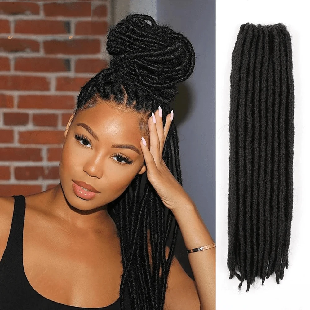 1/4/6Packs Goddess Locs Crochet Hair 18Inch Pre Looped Straight Soft Faux Locs Dreadlock Crochet Braids Hair Extensions, 1B - Black - View 1