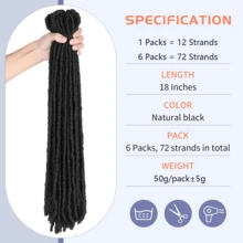 1/4/6Packs Goddess Locs Crochet Hair 18Inch Pre Looped Straight Soft Faux Locs Dreadlock Crochet Braids Hair Extensions, 1B - Black - View 2