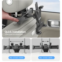 OHLPRO Car Headrest Tablet Holder, Adjustable Tablet Car Mount For Back Seat, For 6-11" Device Like IPad Pro, Air, Mini, Galaxy, Fire, Black Compatible With IPhone, Android Phone, Gift For Birthday, Family, Friends Car Accessories, Car Phone Holder - Black - View 7