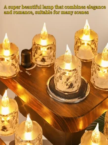 24 pièces de bougies LED sans flamme - bougies en plastique décorées de cristaux, fonctionnant à piles, convenant à la décoration intérieure, parfaites pour Noël, les fêtes, les mariages et les demandes en mariage
