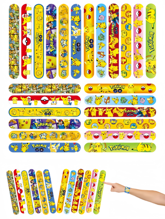 口袋妖怪 48PC/36PC/24PC/12pcs 皮卡丘卡通人物图案型儿童手链，适合送礼和派对佩戴拍击手链