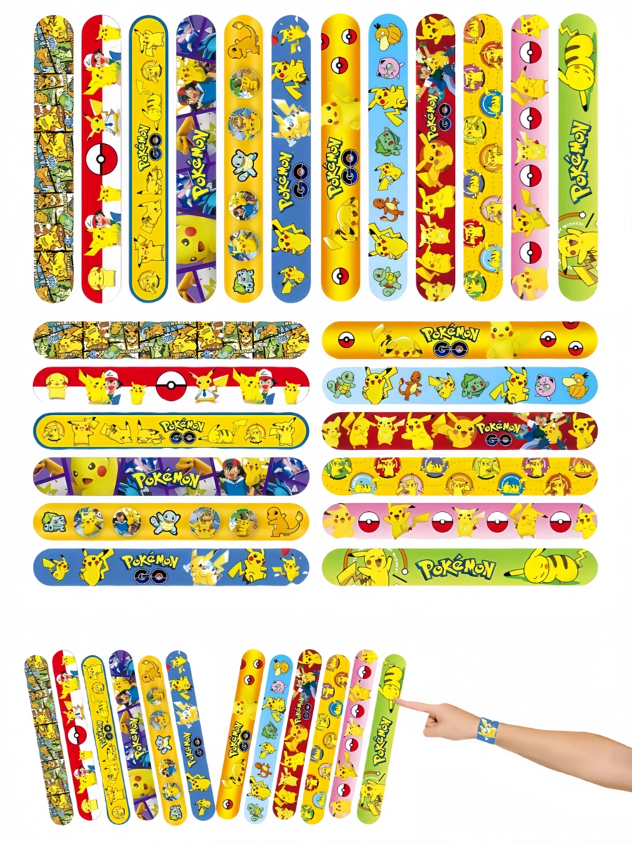 Pokemon 48PC/36PC/24PC/12pcs Pikachu Cartoon Character Pattern Type Children's Bracelet,Suitable For Gift Giving And Party Wear Slap Bracelet