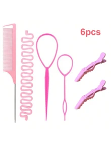 美发工具套装：钢尖梳、钩梳、顺发刷、发髻制作器、鳄鱼发夹、返校用品、旅行度假必需品、女士发饰