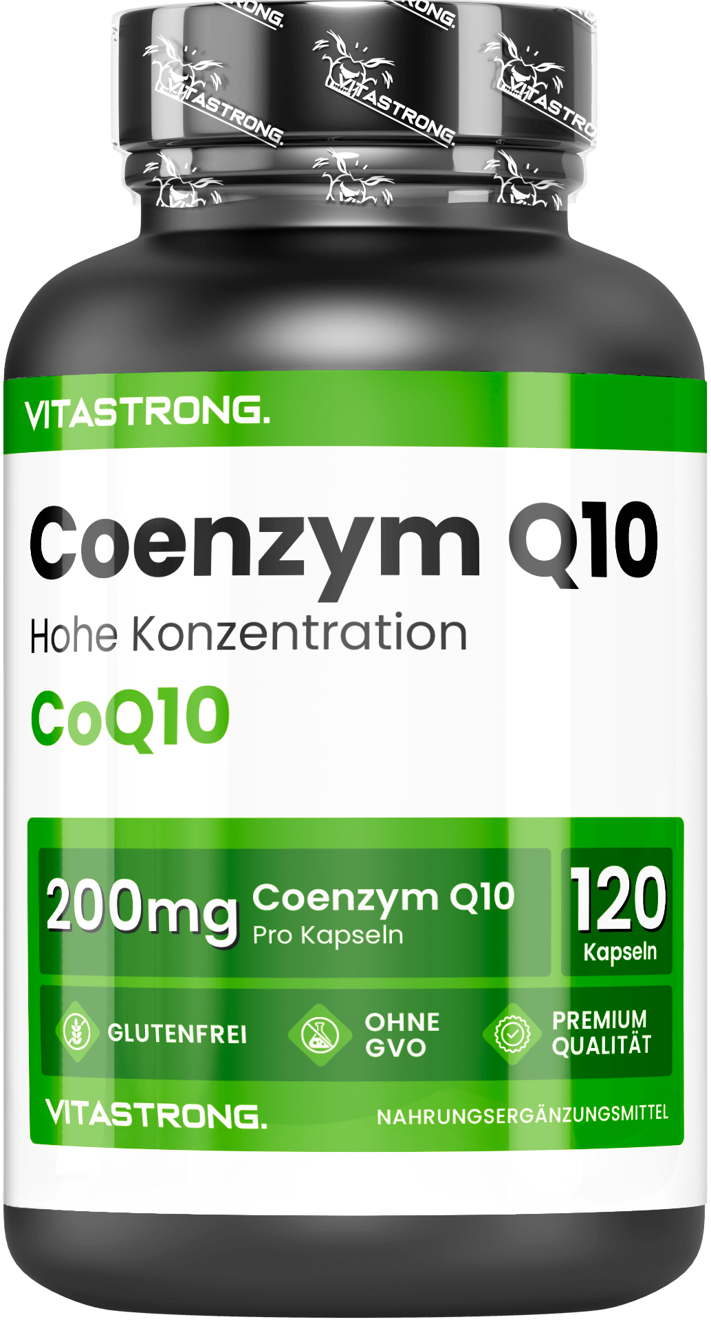 Vitastrong Coenzym Q10 200 mg Hochdosierung – 120 Kapseln in Premiumqualität, 1 Kapsel täglich über 4 Monate, gluten- und gentechnikfrei, hergestellt in Italien