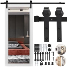 5ft Wooden Door Sliding Door Track System Modern Internal Barn Door Hardware Set Kit - Black - View 2