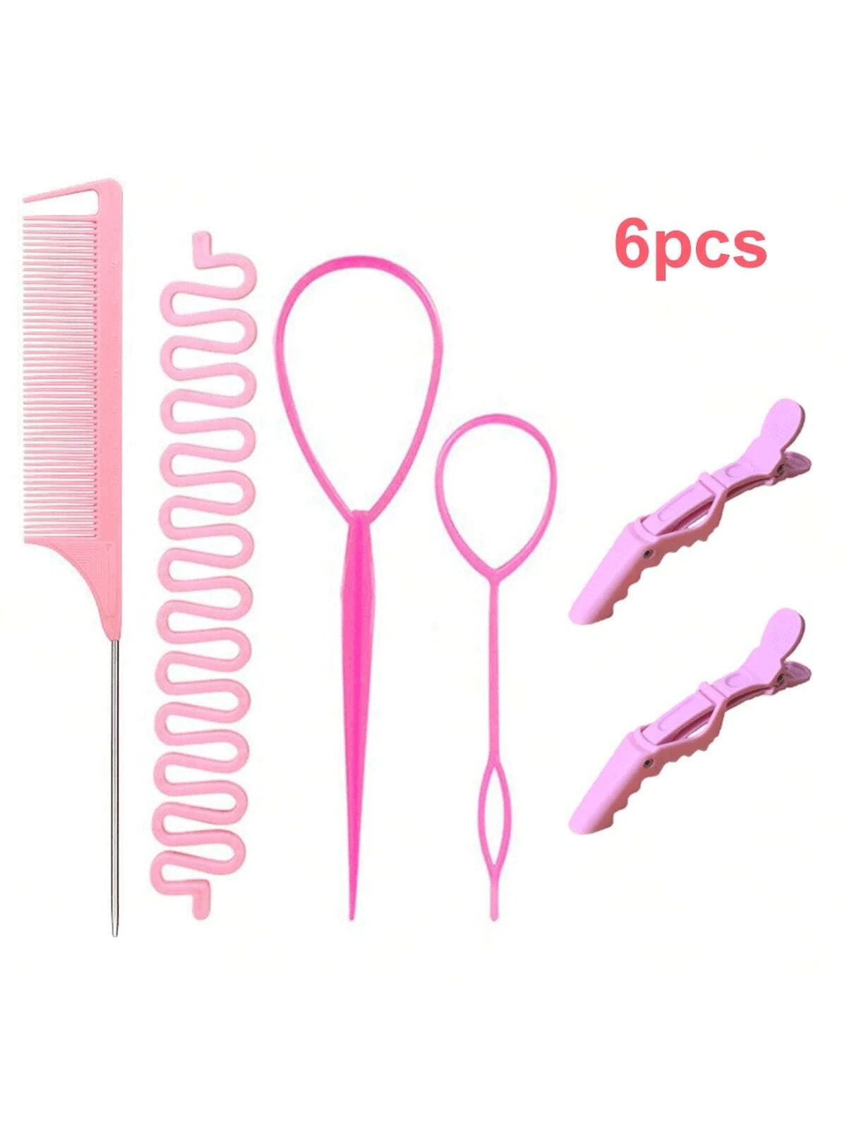 美发工具套装：钢尖梳、钩梳、顺发刷、发髻制作器、鳄鱼发夹、返校用品、旅行度假必需品、女士发饰