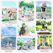 Retrato personalizado en acuarela, retrato familiar a partir de una foto, ilustración personalizada de pareja, pintura en acuarela, regalo de aniversario, regalo de compromiso