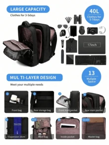 大型可扩展行李背包，男女旅行背包航空公司认可的健身背包防水商务笔记本电脑背包学院返校学校背包大容量男孩和男人，适合青少年女孩女士大学生户外、旅行、郊游、度假情人节母亲节父亲节 G Ifts 春季情侣男士旅行包书包